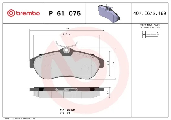 Bremsbelagsatz, Scheibenbremse BREMBO P 61 075 Bild Bremsbelagsatz, Scheibenbremse BREMBO P 61 075