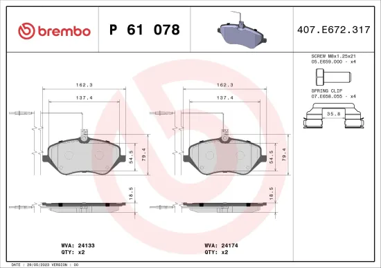 Bremsbelagsatz, Scheibenbremse BREMBO P 61 078 Bild Bremsbelagsatz, Scheibenbremse BREMBO P 61 078