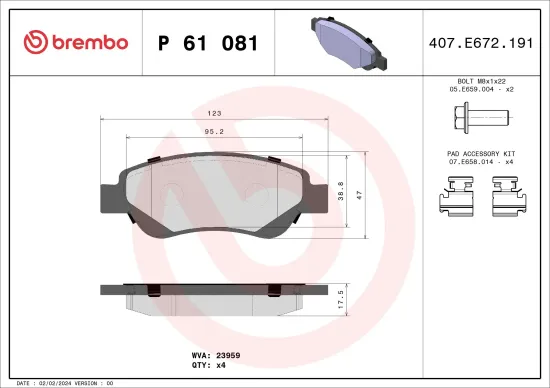 Bremsbelagsatz, Scheibenbremse BREMBO P 61 081 Bild Bremsbelagsatz, Scheibenbremse BREMBO P 61 081