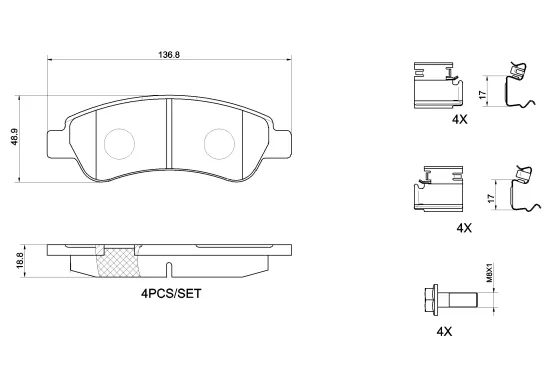Bremsbelagsatz, Scheibenbremse Hinterachse BREMBO P 61 091G Bild Bremsbelagsatz, Scheibenbremse Hinterachse BREMBO P 61 091G