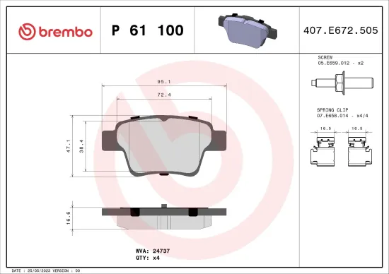 Bremsbelagsatz, Scheibenbremse Hinterachse BREMBO P 61 100 Bild Bremsbelagsatz, Scheibenbremse Hinterachse BREMBO P 61 100