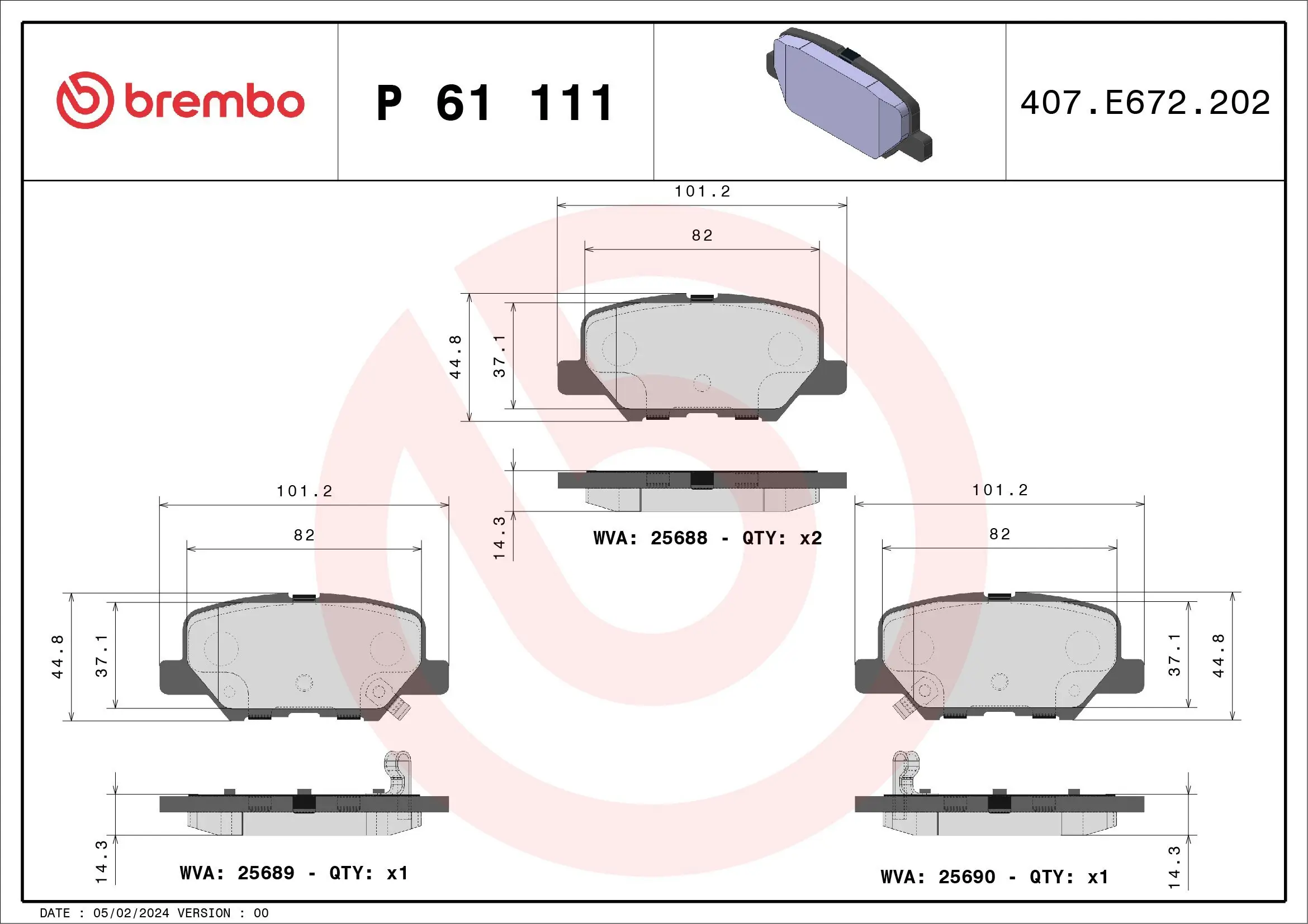 Bremsbelagsatz, Scheibenbremse Hinterachse BREMBO P 61 111