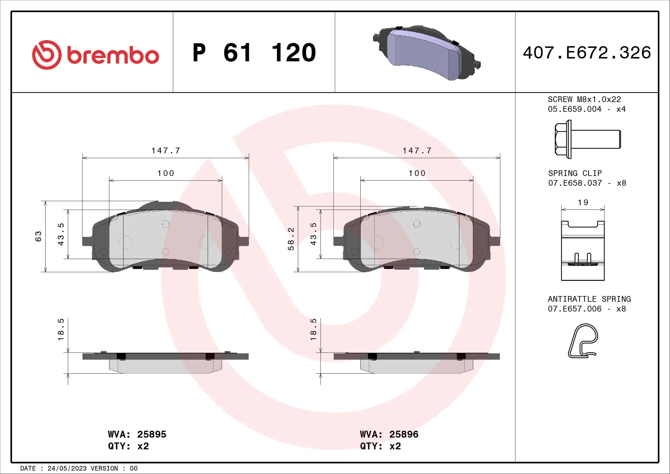 Bremsbelagsatz, Scheibenbremse BREMBO P 61 120