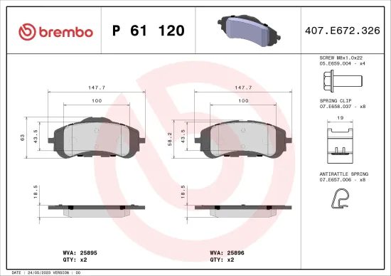 Bremsbelagsatz, Scheibenbremse BREMBO P 61 120 Bild Bremsbelagsatz, Scheibenbremse BREMBO P 61 120