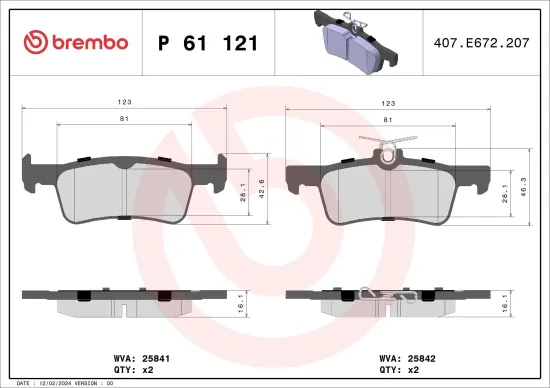 Bremsbelagsatz, Scheibenbremse BREMBO P 61 121 Bild Bremsbelagsatz, Scheibenbremse BREMBO P 61 121