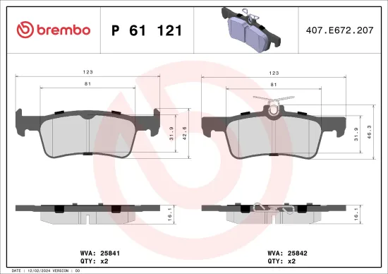 Bremsbelagsatz, Scheibenbremse Hinterachse BREMBO P 61 121 Bild Bremsbelagsatz, Scheibenbremse Hinterachse BREMBO P 61 121