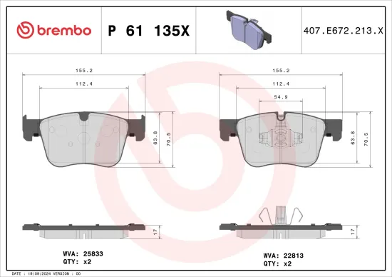 Bremsbelagsatz, Scheibenbremse Vorderachse BREMBO P 61 135X Bild Bremsbelagsatz, Scheibenbremse Vorderachse BREMBO P 61 135X