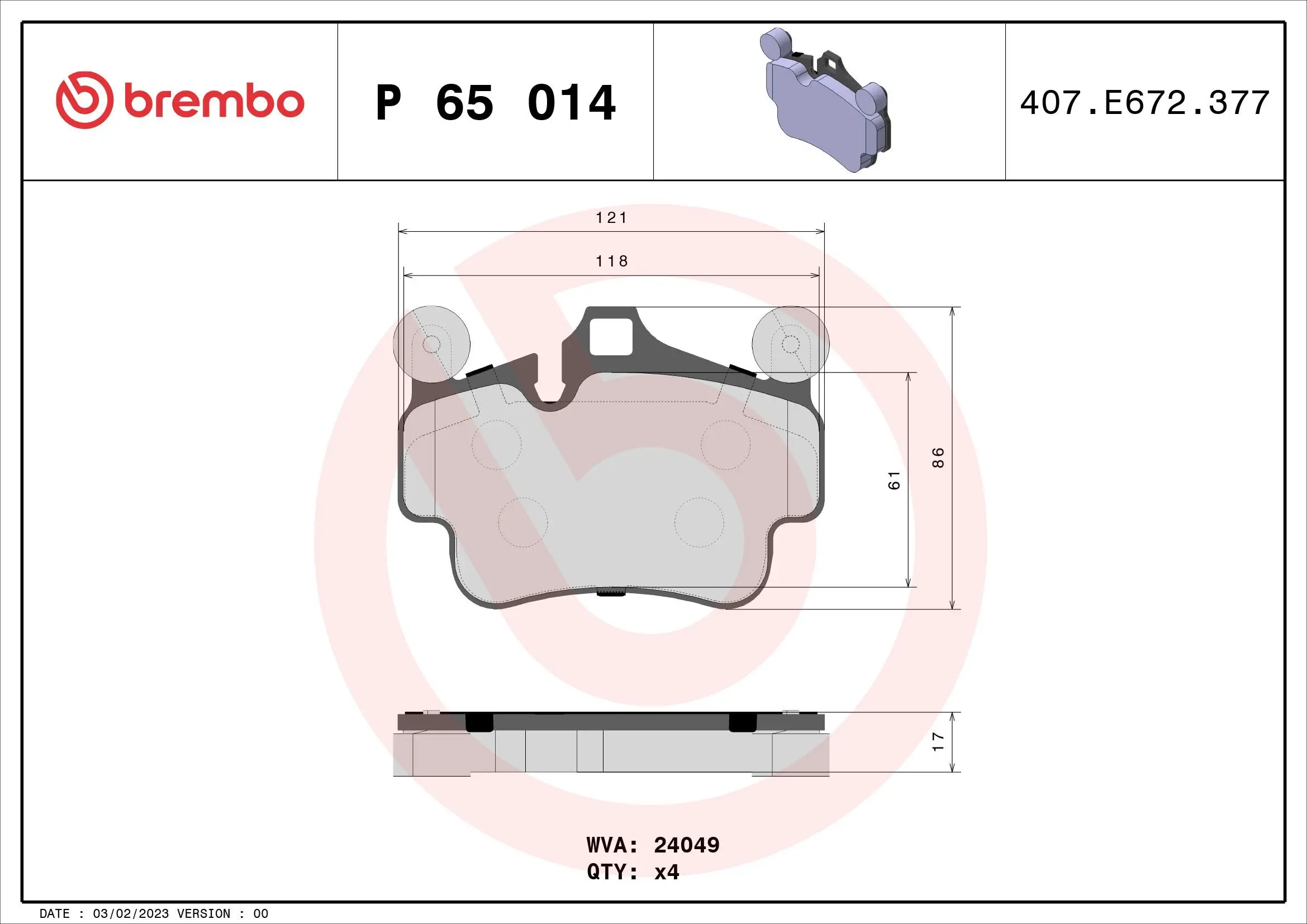 Bremsbelagsatz, Scheibenbremse BREMBO P 65 014