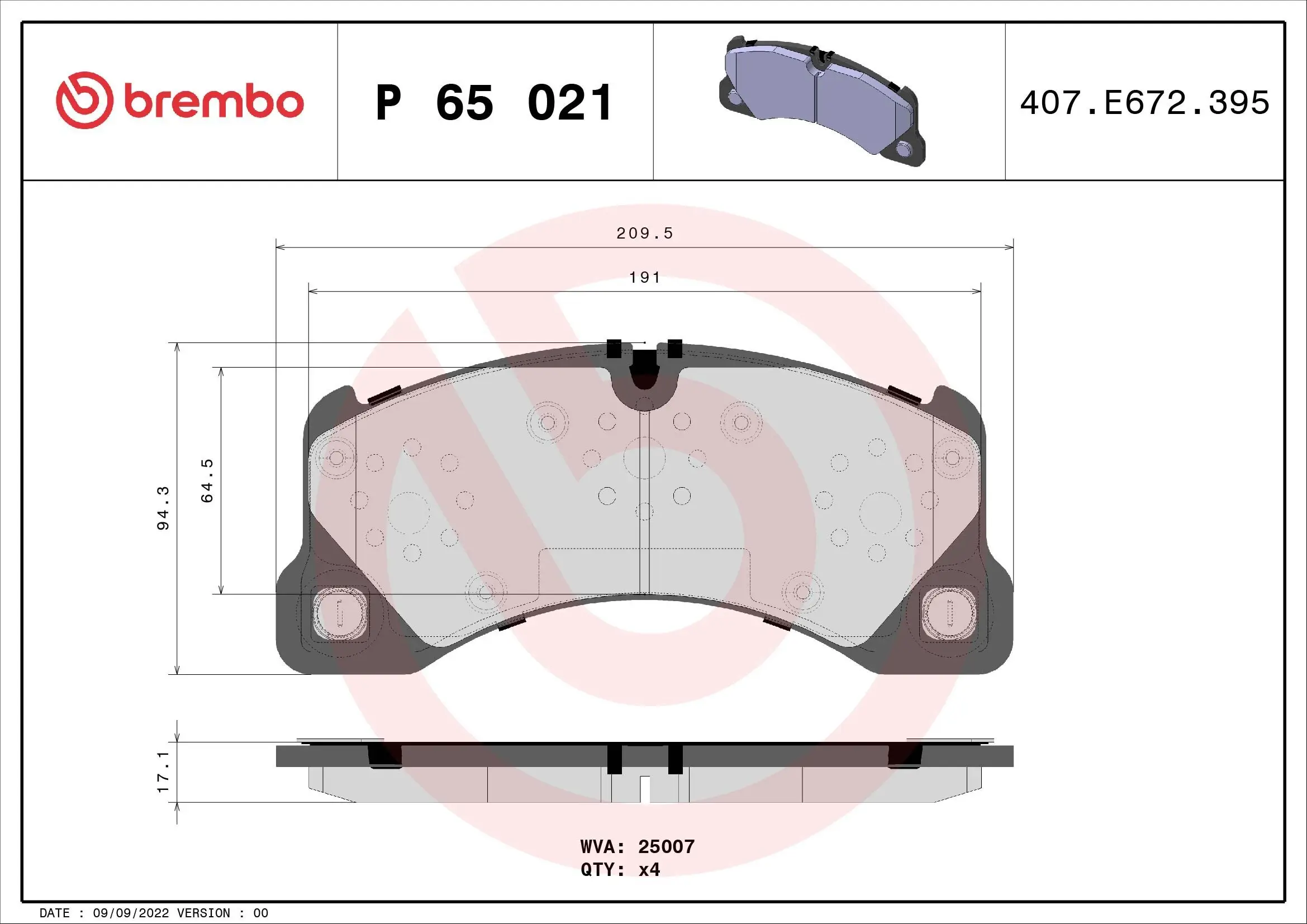 Bremsbelagsatz, Scheibenbremse BREMBO P 65 021