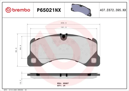 Bremsbelagsatz, Scheibenbremse BREMBO P65021NX Bild Bremsbelagsatz, Scheibenbremse BREMBO P65021NX