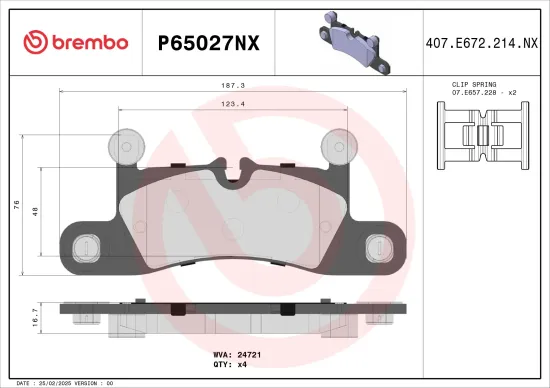Bremsbelagsatz, Scheibenbremse Hinterachse BREMBO P65027NX Bild Bremsbelagsatz, Scheibenbremse Hinterachse BREMBO P65027NX