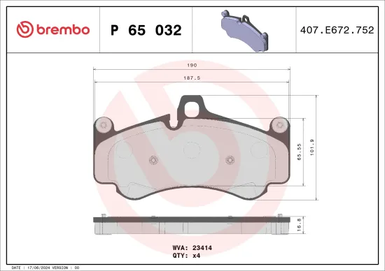Bremsbelagsatz, Scheibenfeststellbremse BREMBO P 65 032 Bild Bremsbelagsatz, Scheibenfeststellbremse BREMBO P 65 032