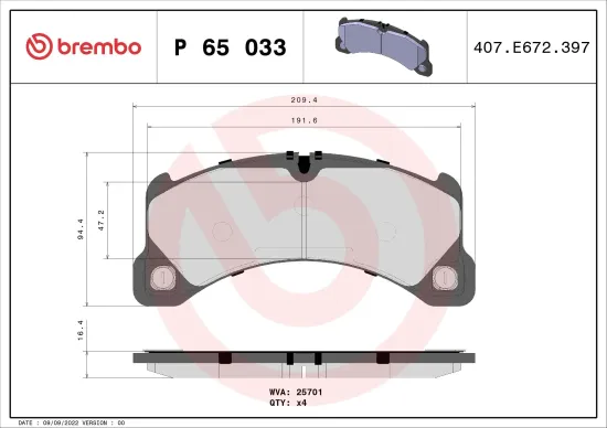 Bremsbelagsatz, Scheibenbremse Vorderachse BREMBO P 65 033 Bild Bremsbelagsatz, Scheibenbremse Vorderachse BREMBO P 65 033
