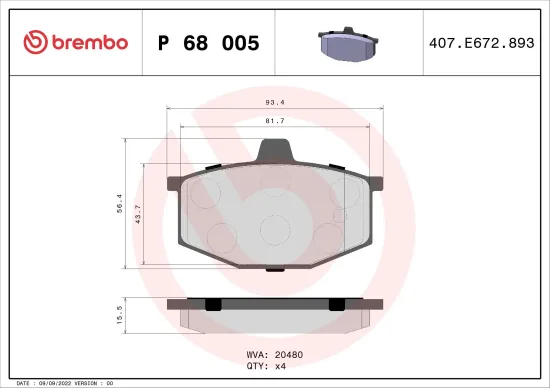 Bremsbelagsatz, Scheibenbremse BREMBO P 68 005 Bild Bremsbelagsatz, Scheibenbremse BREMBO P 68 005