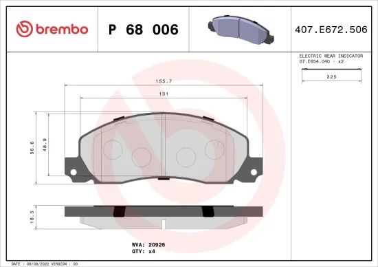 Bremsbelagsatz, Scheibenbremse BREMBO P 68 006 Bild Bremsbelagsatz, Scheibenbremse BREMBO P 68 006