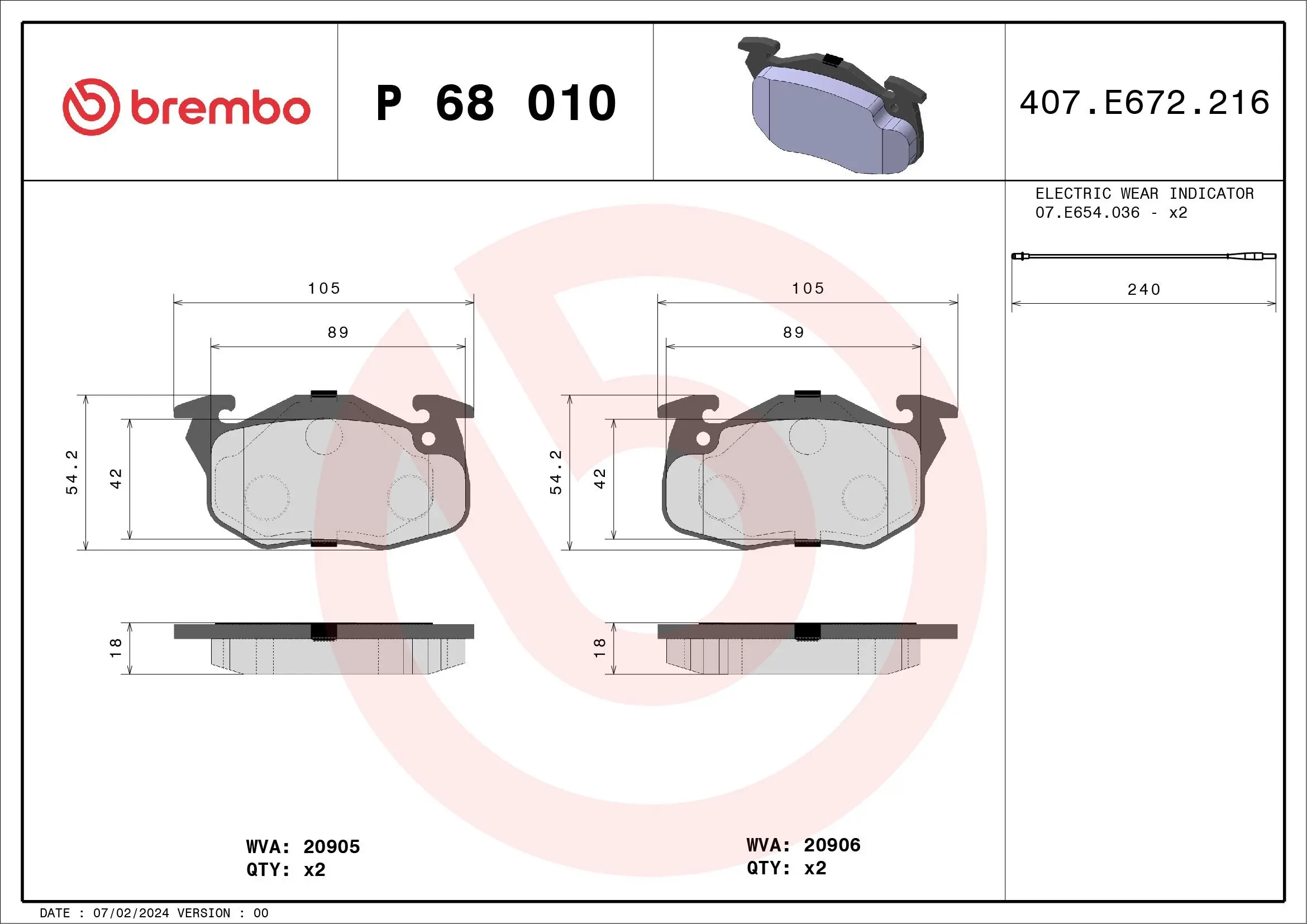 Bremsbelagsatz, Scheibenbremse Vorderachse BREMBO P 68 010