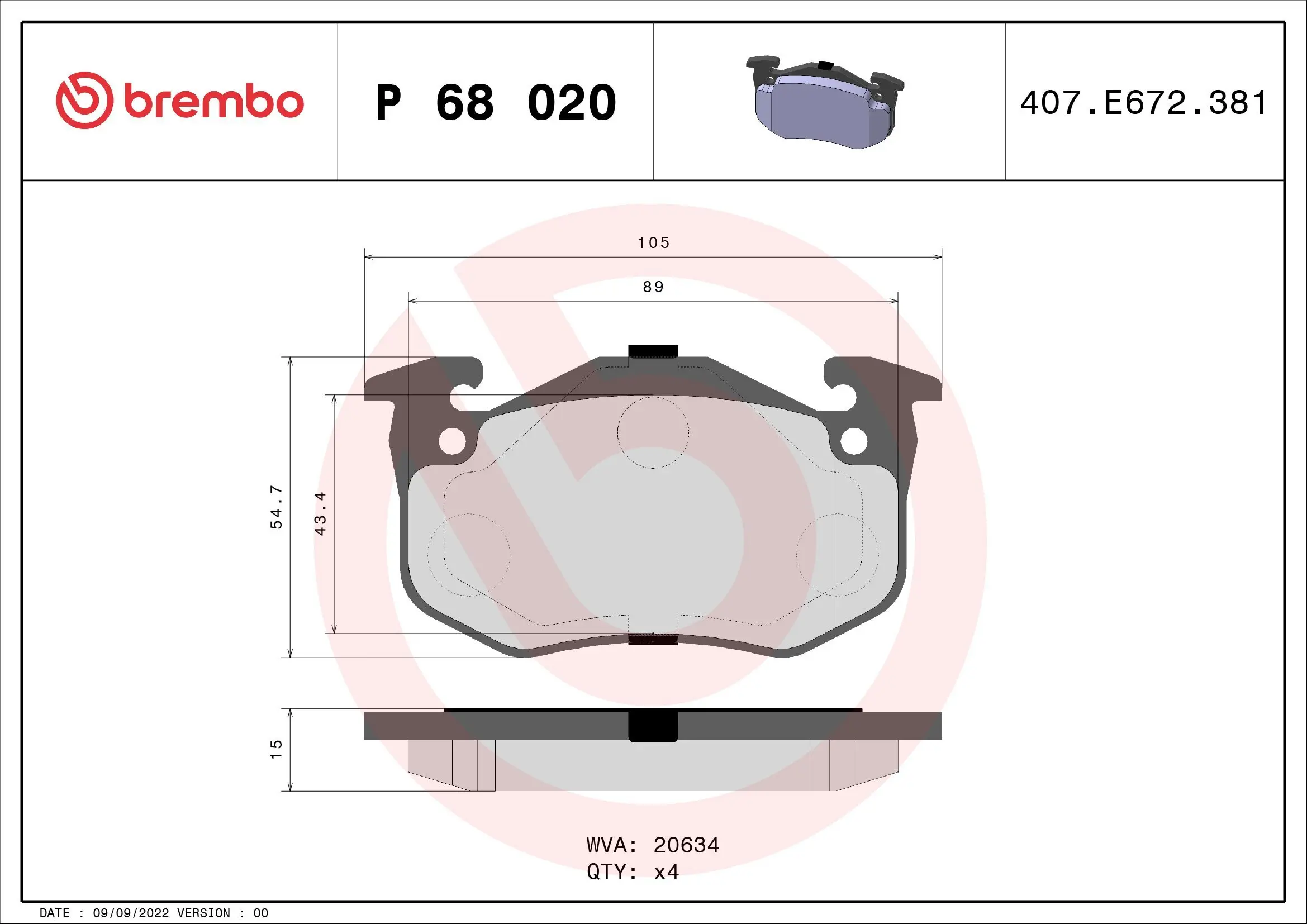 Bremsbelagsatz, Scheibenbremse BREMBO P 68 020