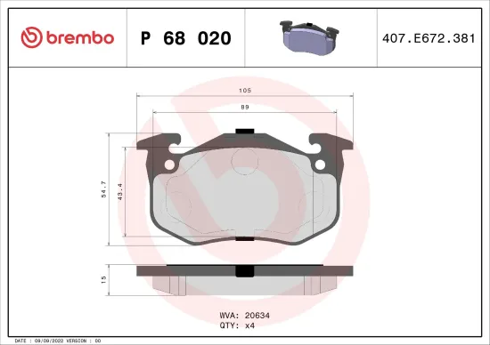 Bremsbelagsatz, Scheibenbremse BREMBO P 68 020 Bild Bremsbelagsatz, Scheibenbremse BREMBO P 68 020