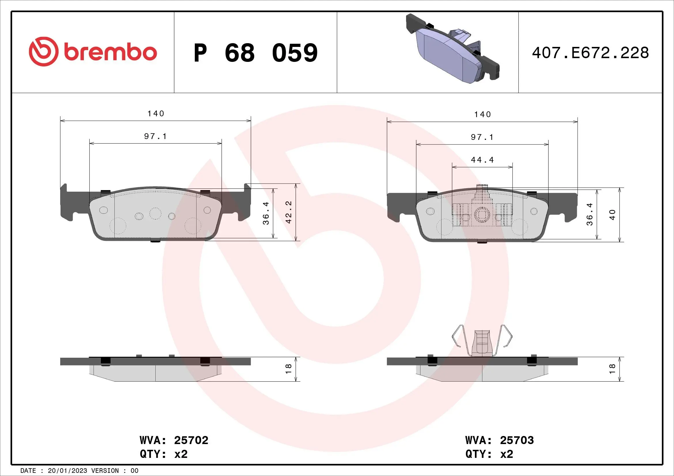 Bremsbelagsatz, Scheibenbremse BREMBO P 68 059X