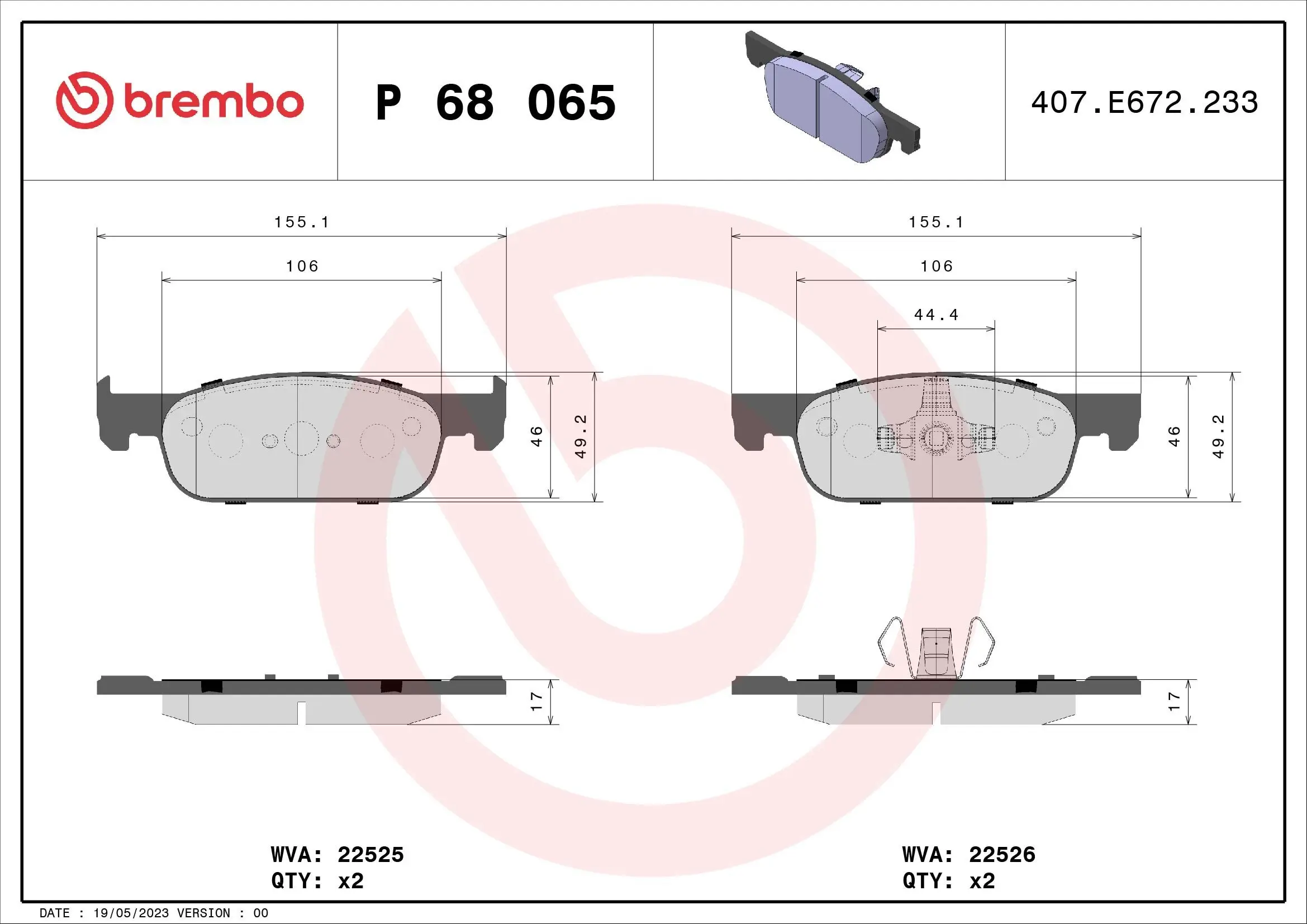 Bremsbelagsatz, Scheibenbremse BREMBO P 68 065