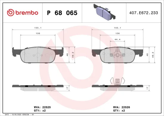 Bremsbelagsatz, Scheibenbremse BREMBO P 68 065 Bild Bremsbelagsatz, Scheibenbremse BREMBO P 68 065