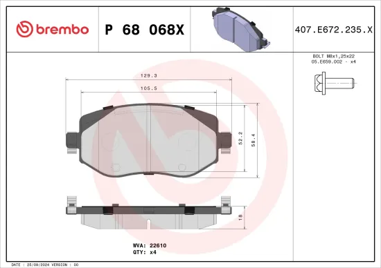 Bremsbelagsatz, Scheibenbremse Vorderachse BREMBO P 68 068X Bild Bremsbelagsatz, Scheibenbremse Vorderachse BREMBO P 68 068X