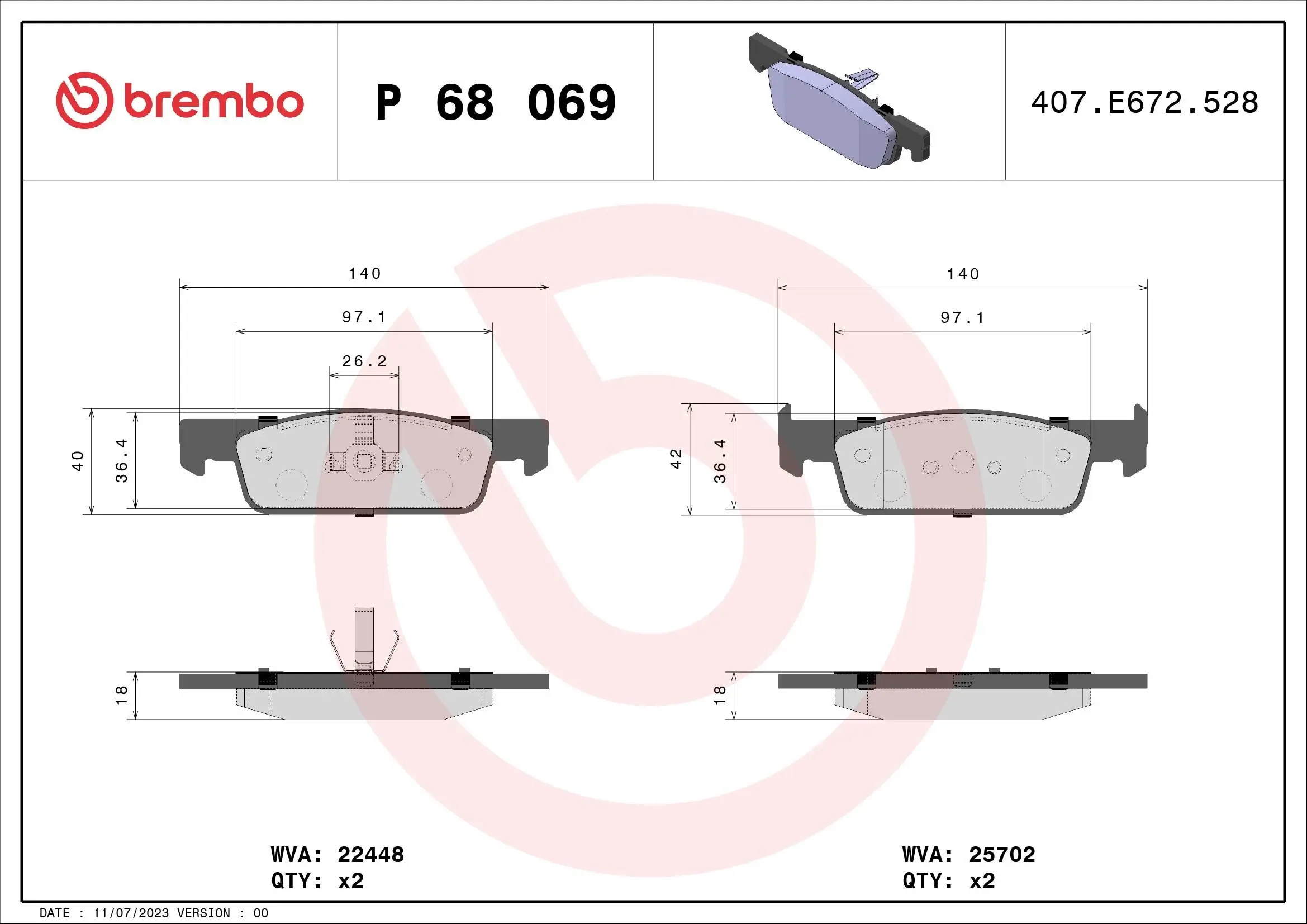 Bremsbelagsatz, Scheibenbremse Vorderachse BREMBO P 68 069