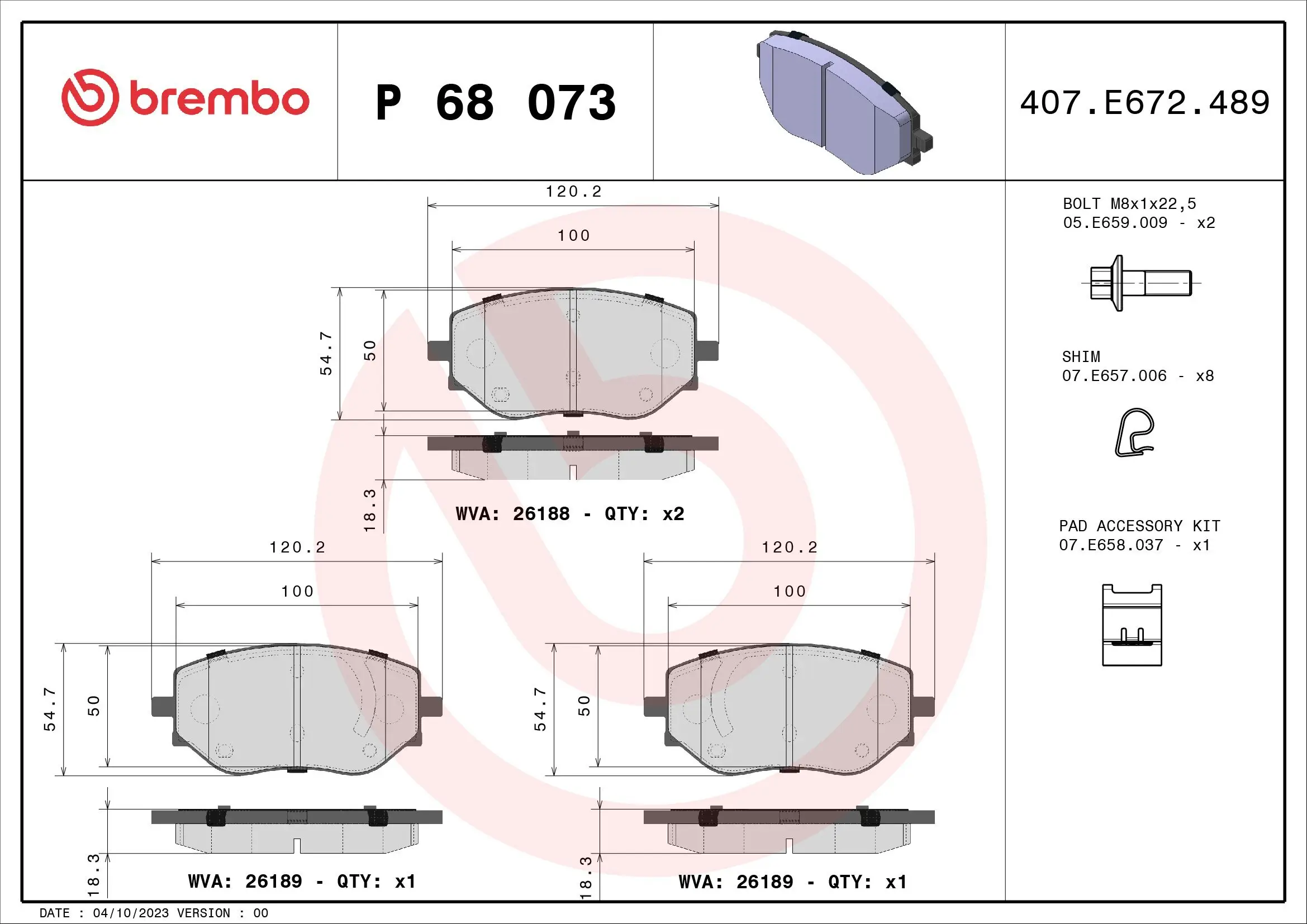 Bremsbelagsatz, Scheibenbremse Vorderachse BREMBO P 68 073