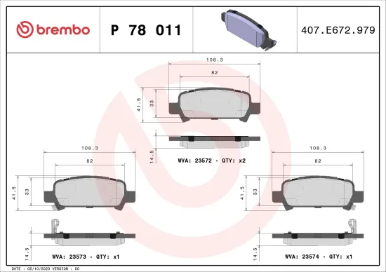 Bremsbelagsatz, Scheibenbremse Hinterachse BREMBO P 78 011 Bild Bremsbelagsatz, Scheibenbremse Hinterachse BREMBO P 78 011