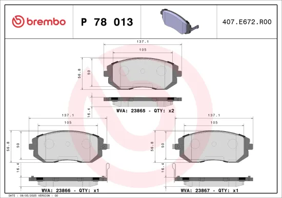 Bremsbelagsatz, Scheibenbremse Vorderachse BREMBO P 78 013 Bild Bremsbelagsatz, Scheibenbremse Vorderachse BREMBO P 78 013