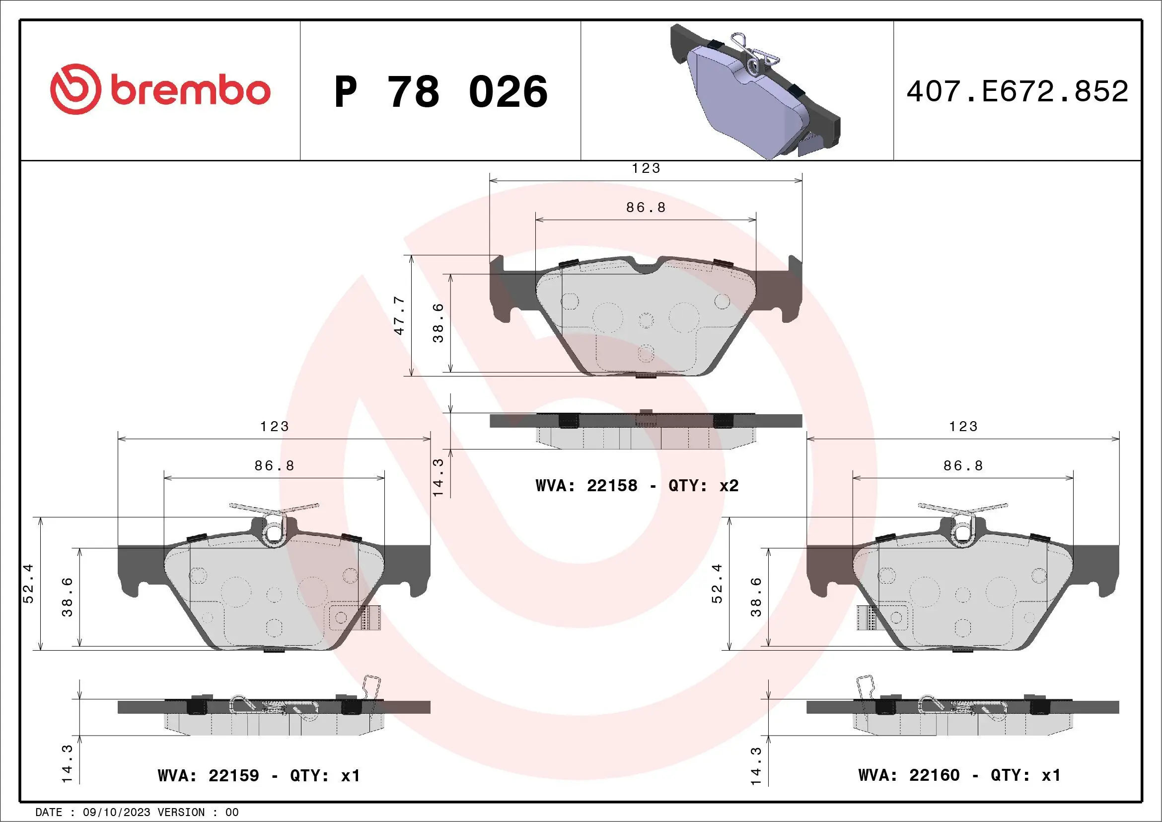 Bremsbelagsatz, Scheibenbremse Hinterachse BREMBO P 78 026