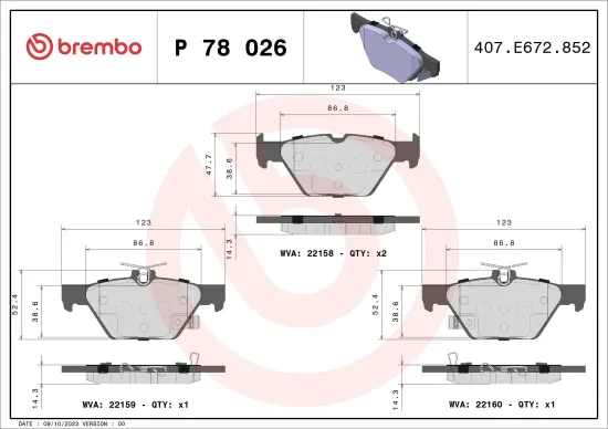 Bremsbelagsatz, Scheibenbremse Hinterachse BREMBO P 78 026 Bild Bremsbelagsatz, Scheibenbremse Hinterachse BREMBO P 78 026