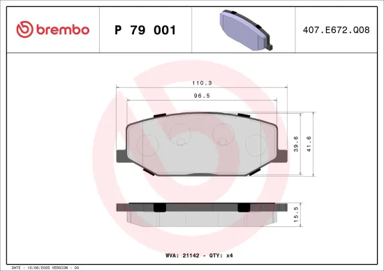 Bremsbelagsatz, Scheibenbremse Vorderachse BREMBO P 79 001 Bild Bremsbelagsatz, Scheibenbremse Vorderachse BREMBO P 79 001