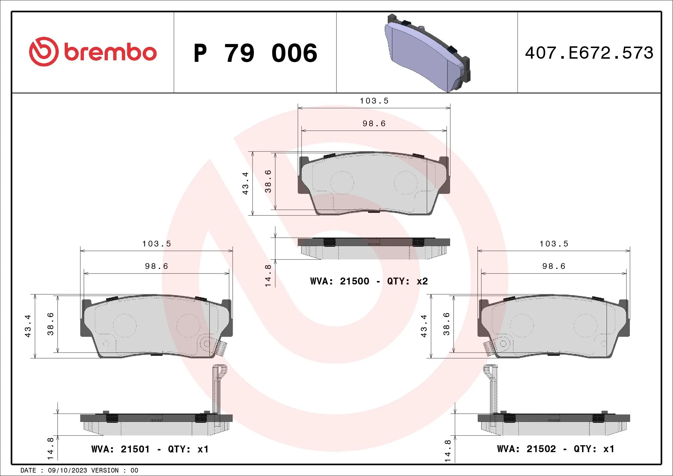 Bremsbelagsatz, Scheibenbremse Vorderachse BREMBO P 79 006