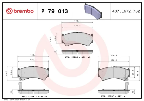Bremsbelagsatz, Scheibenbremse Vorderachse BREMBO P 79 013 Bild Bremsbelagsatz, Scheibenbremse Vorderachse BREMBO P 79 013