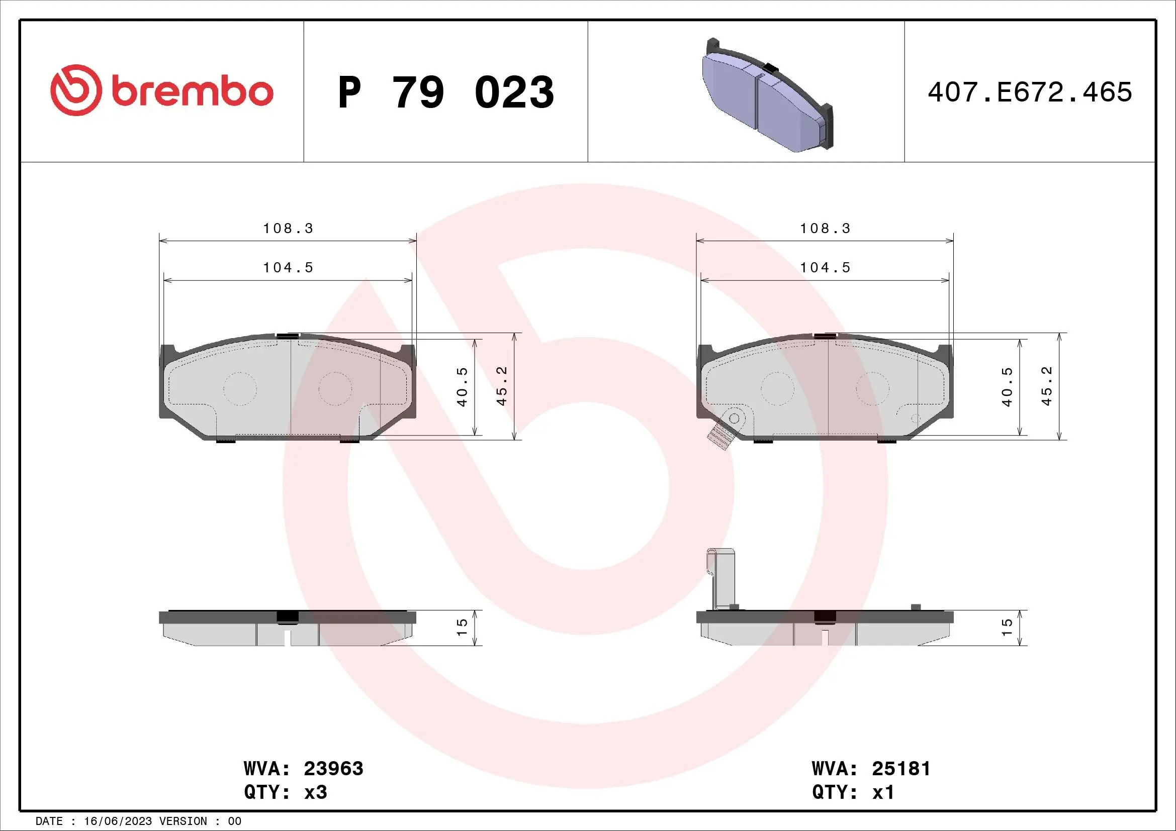 Bremsbelagsatz, Scheibenbremse Vorderachse BREMBO P 79 023