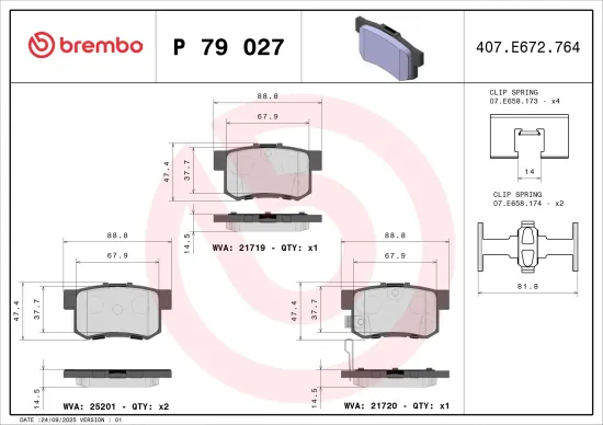Bremsbelagsatz, Scheibenbremse Hinterachse BREMBO P 79 027 Bild Bremsbelagsatz, Scheibenbremse Hinterachse BREMBO P 79 027