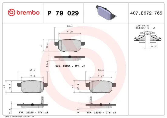 Bremsbelagsatz, Scheibenbremse Hinterachse BREMBO P 79 029 Bild Bremsbelagsatz, Scheibenbremse Hinterachse BREMBO P 79 029