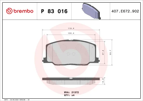 Bremsbelagsatz, Scheibenbremse Vorderachse BREMBO P 83 016 Bild Bremsbelagsatz, Scheibenbremse Vorderachse BREMBO P 83 016