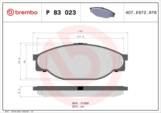 Bremsbelagsatz, Scheibenbremse Vorderachse BREMBO P 83 023 Bild Bremsbelagsatz, Scheibenbremse Vorderachse BREMBO P 83 023