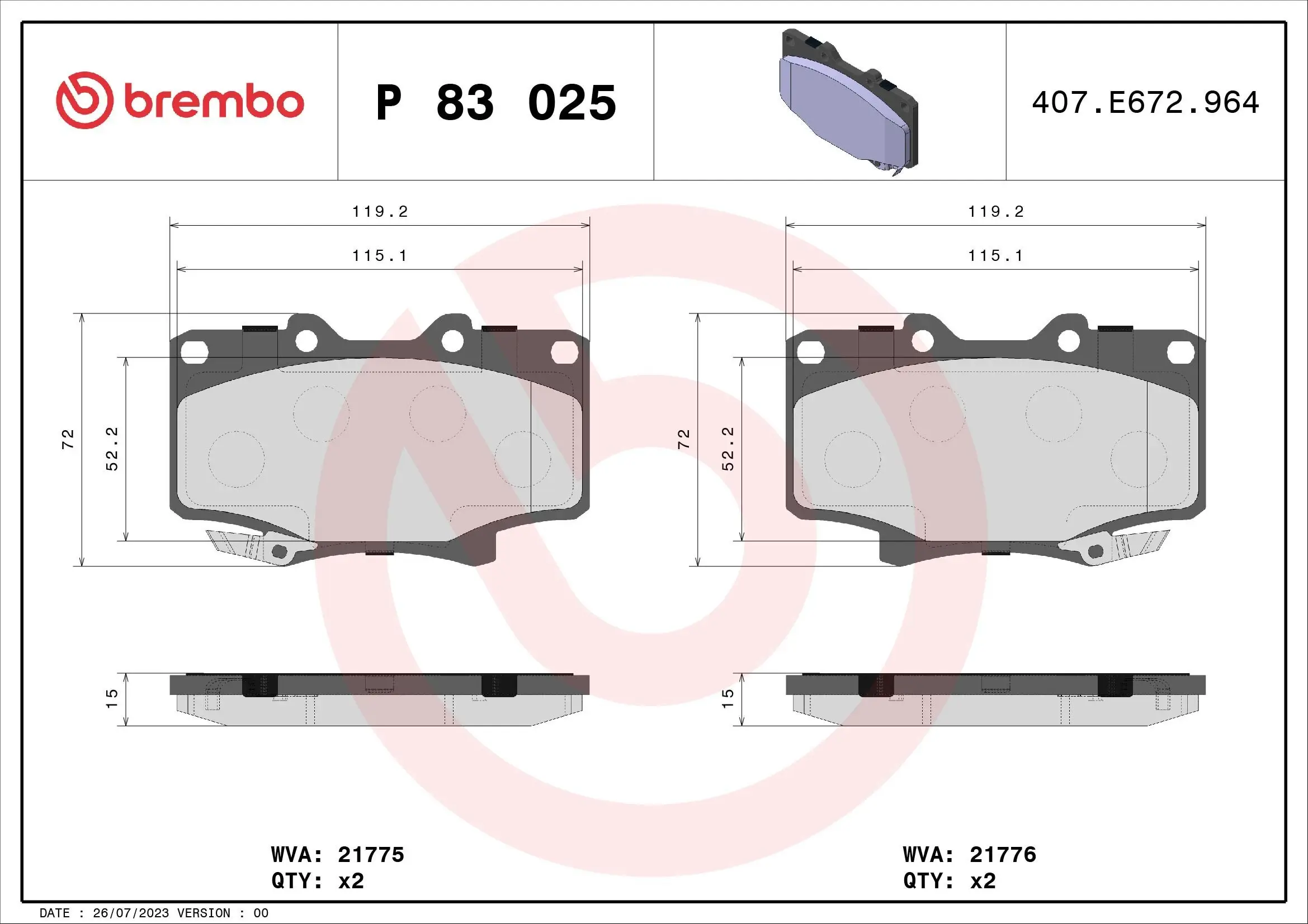 Bremsbelagsatz, Scheibenbremse Vorderachse BREMBO P 83 025