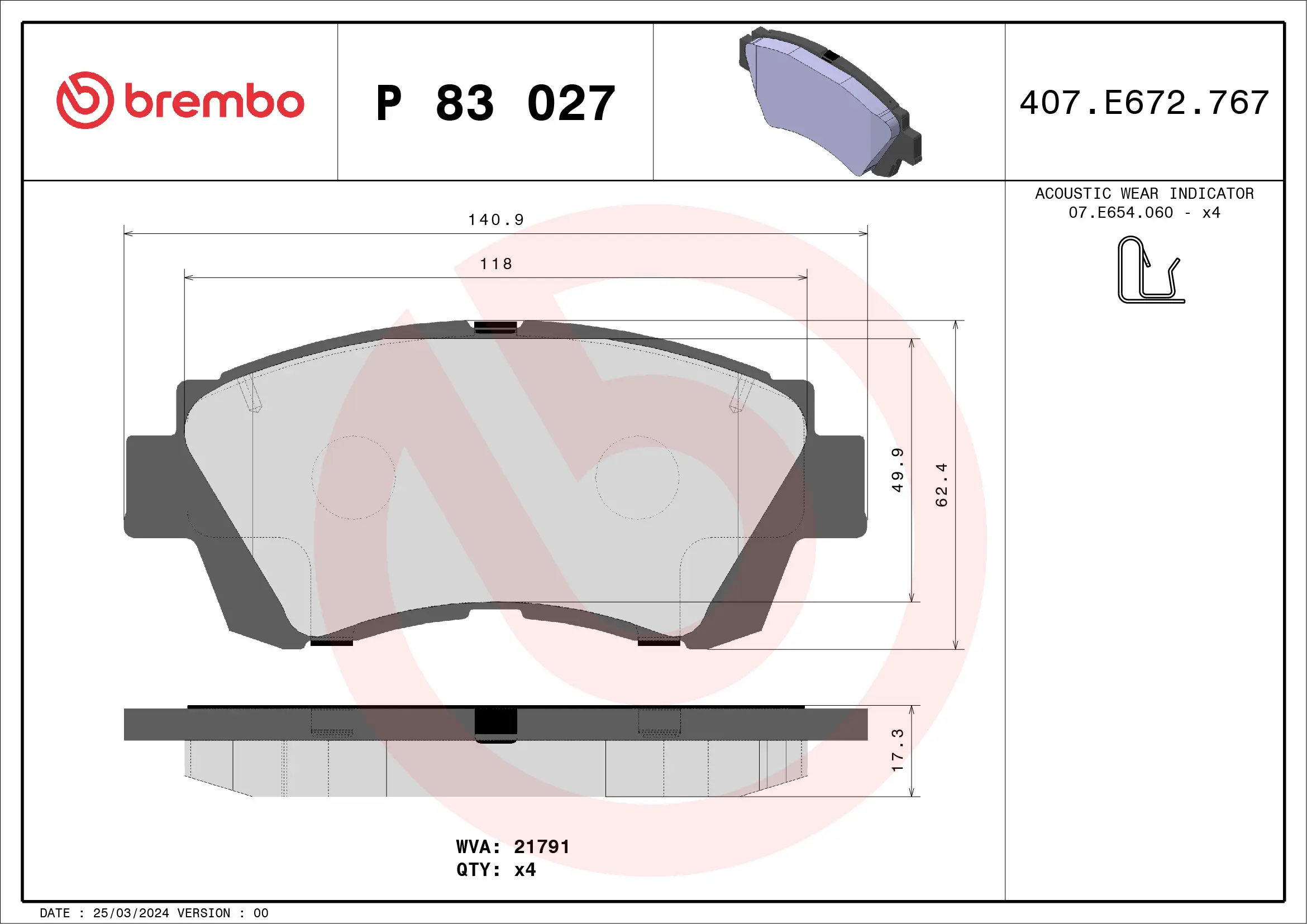 Bremsbelagsatz, Scheibenbremse Vorderachse BREMBO P 83 027