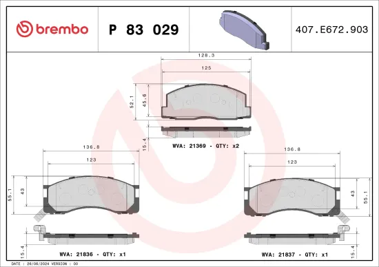 Bremsbelagsatz, Scheibenbremse Vorderachse BREMBO P 83 029 Bild Bremsbelagsatz, Scheibenbremse Vorderachse BREMBO P 83 029