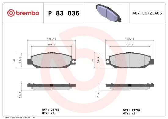 Bremsbelagsatz, Scheibenbremse Hinterachse BREMBO P 83 036 Bild Bremsbelagsatz, Scheibenbremse Hinterachse BREMBO P 83 036