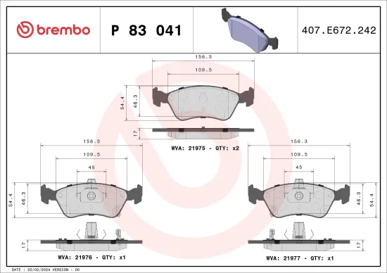 Bremsbelagsatz, Scheibenbremse Vorderachse BREMBO P 83 041 Bild Bremsbelagsatz, Scheibenbremse Vorderachse BREMBO P 83 041