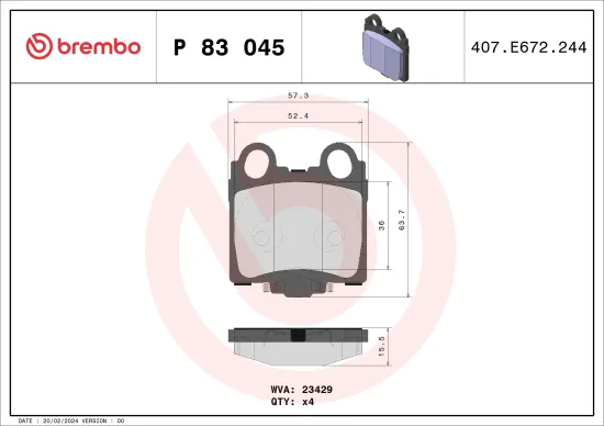 Bremsbelagsatz, Scheibenbremse Hinterachse BREMBO P 83 045 Bild Bremsbelagsatz, Scheibenbremse Hinterachse BREMBO P 83 045