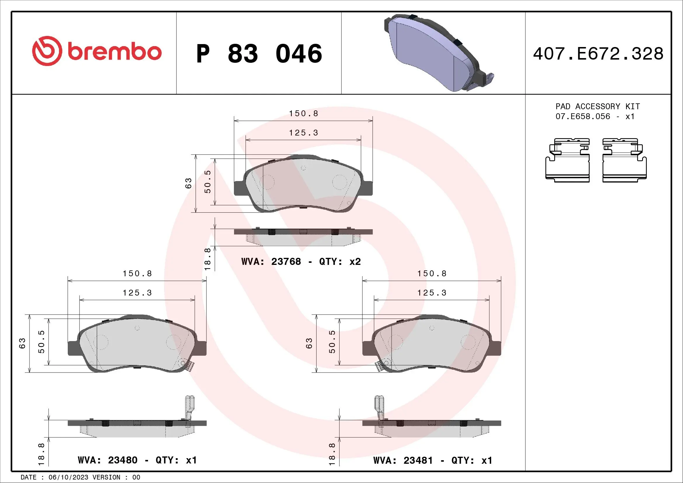 Bremsbelagsatz, Scheibenbremse Vorderachse BREMBO P 83 046