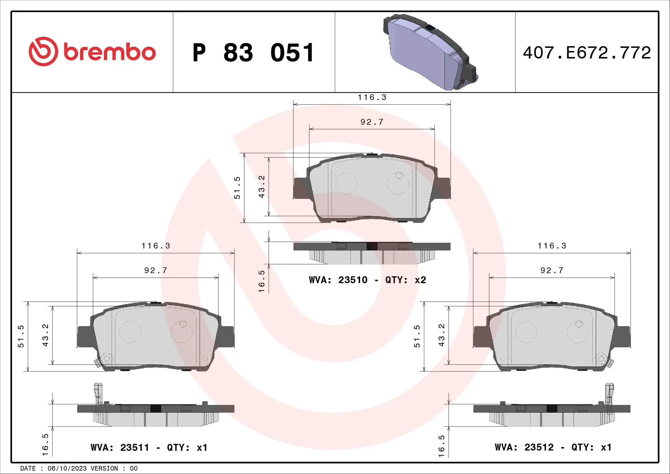 Bremsbelagsatz, Scheibenbremse BREMBO P 83 051