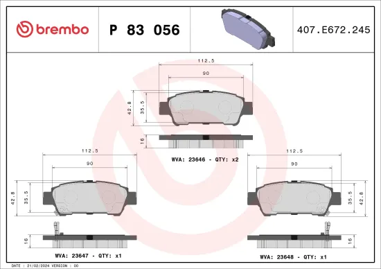 Bremsbelagsatz, Scheibenbremse Hinterachse BREMBO P 83 056 Bild Bremsbelagsatz, Scheibenbremse Hinterachse BREMBO P 83 056