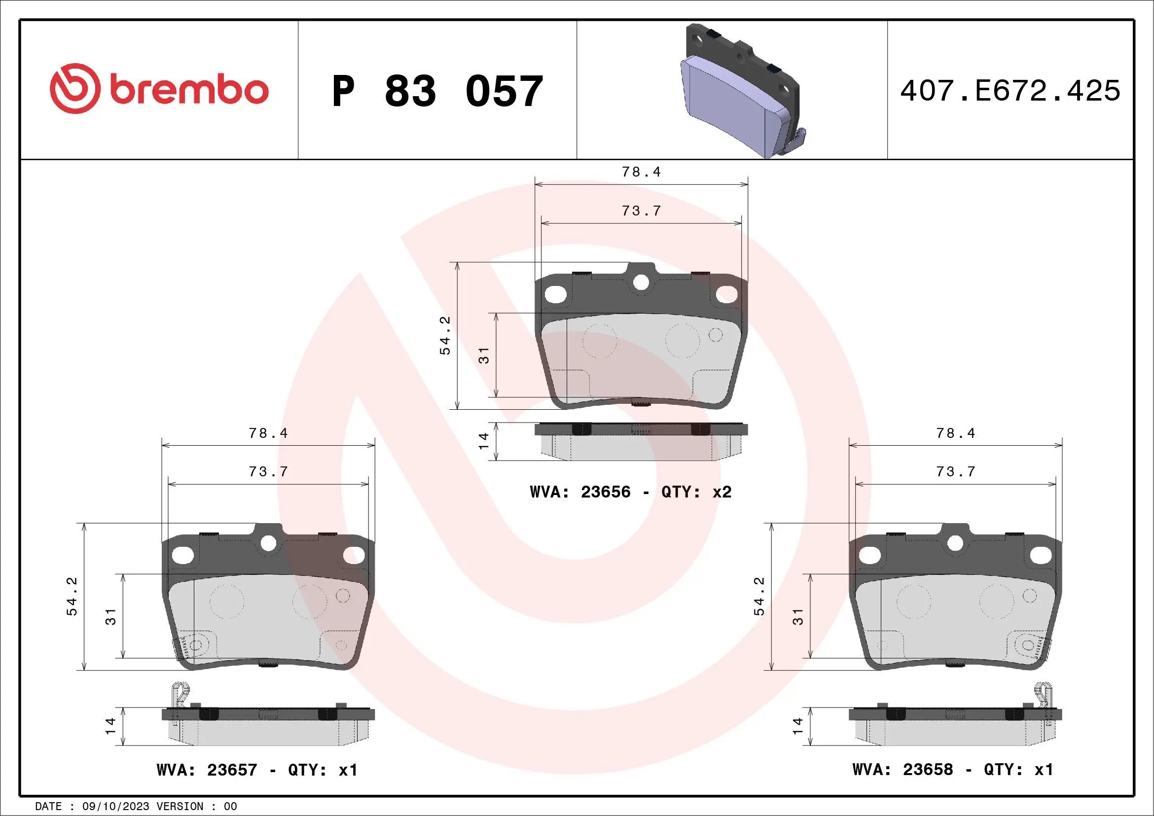 Bremsbelagsatz, Scheibenbremse Hinterachse BREMBO P 83 057
